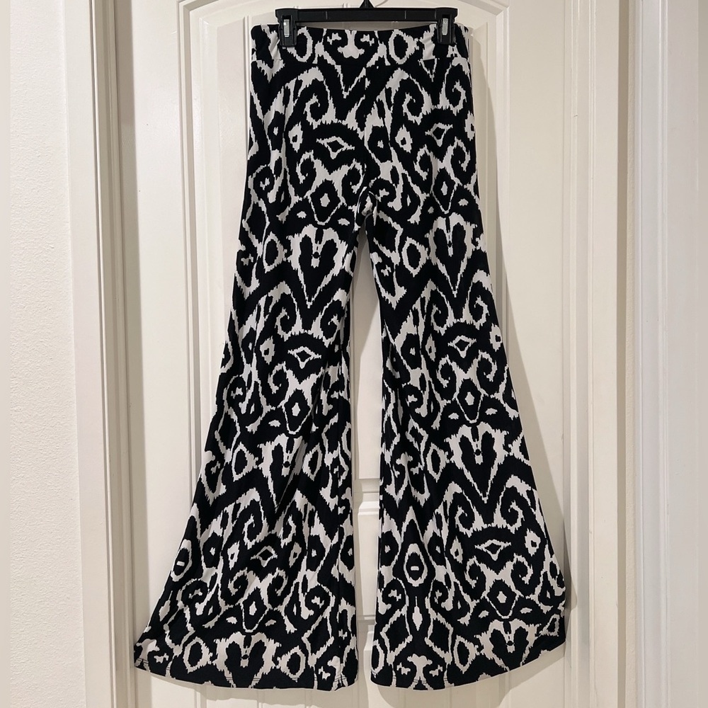 Veronica M fitted stretch Wide-Leg Flare Boho Pants Palazzo Cut Flowy Pocket S - Picture 4 of 8